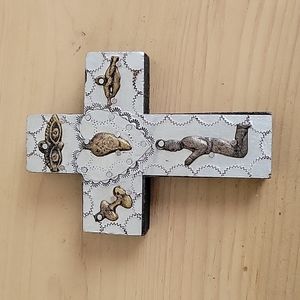 Tin & Wood Cross with Viking Symbols